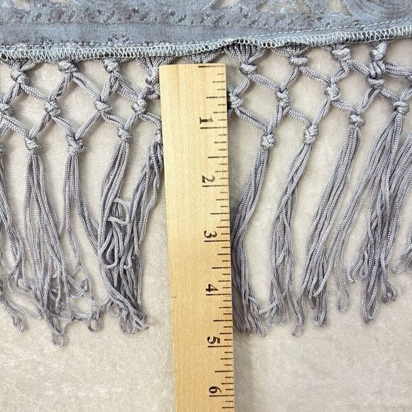 HEM & THREAD Sheer Paisley Duster Kimono Top Cover Burnout Fabric Fringe Blue - Picture 8 of 10